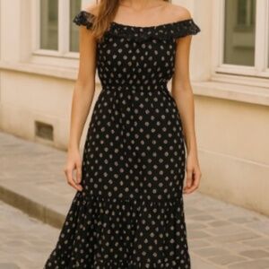 ULLA JOHNSON Off Shoulder Cotton Floral Maxi Dress, Size 4/Small-Medium, Eyelet
